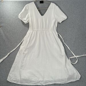 Gap Maternity linen Dress White Midi Casual Dress Large Lined